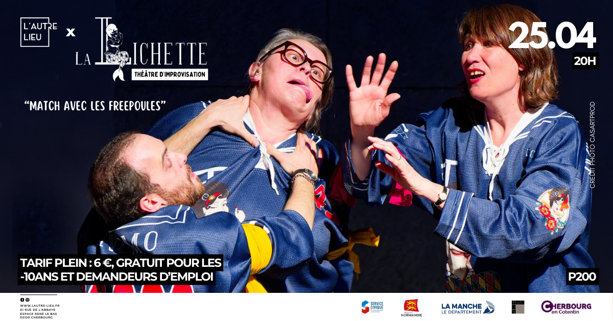La Lichette invite les FreePoules de Rennes pour un match retour prometteur ! 4 joueurs et joueuses par équipe se rencontreront dans les règles du match d'improvisation. Si vous ne les connaissez pas, pas de panique, le maître de cérémonie vous guidera et vous expliquera les décisions de l'arbitre qui ne manqueront pas d'être douces et mesurées !