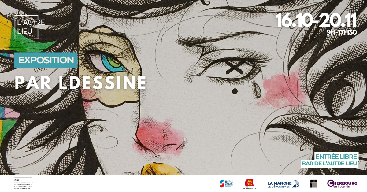 🗓️À vos agendas ! Nous vous donnons rendez-vous à partir du jeudi 16 octobre jusqu’au 20 novembre pour venir admirer les oeuvres de Ldessine dans le bar de L’Autre Lieu, dans l’Espace René Le Bas à Cherbourg-en-Cotentin !