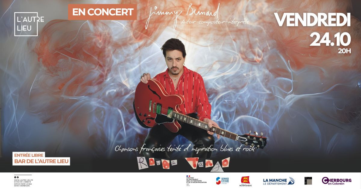 🗓️À vos agendas ! Nous vous donnons rendez-vous le vendredi 24 octobre à 20h pour une soirée avec l’artiste Jimmy Bernard à L’Autre Lieu, dans l’Espace René Le Bas à Cherbourg-en-Cotentin !