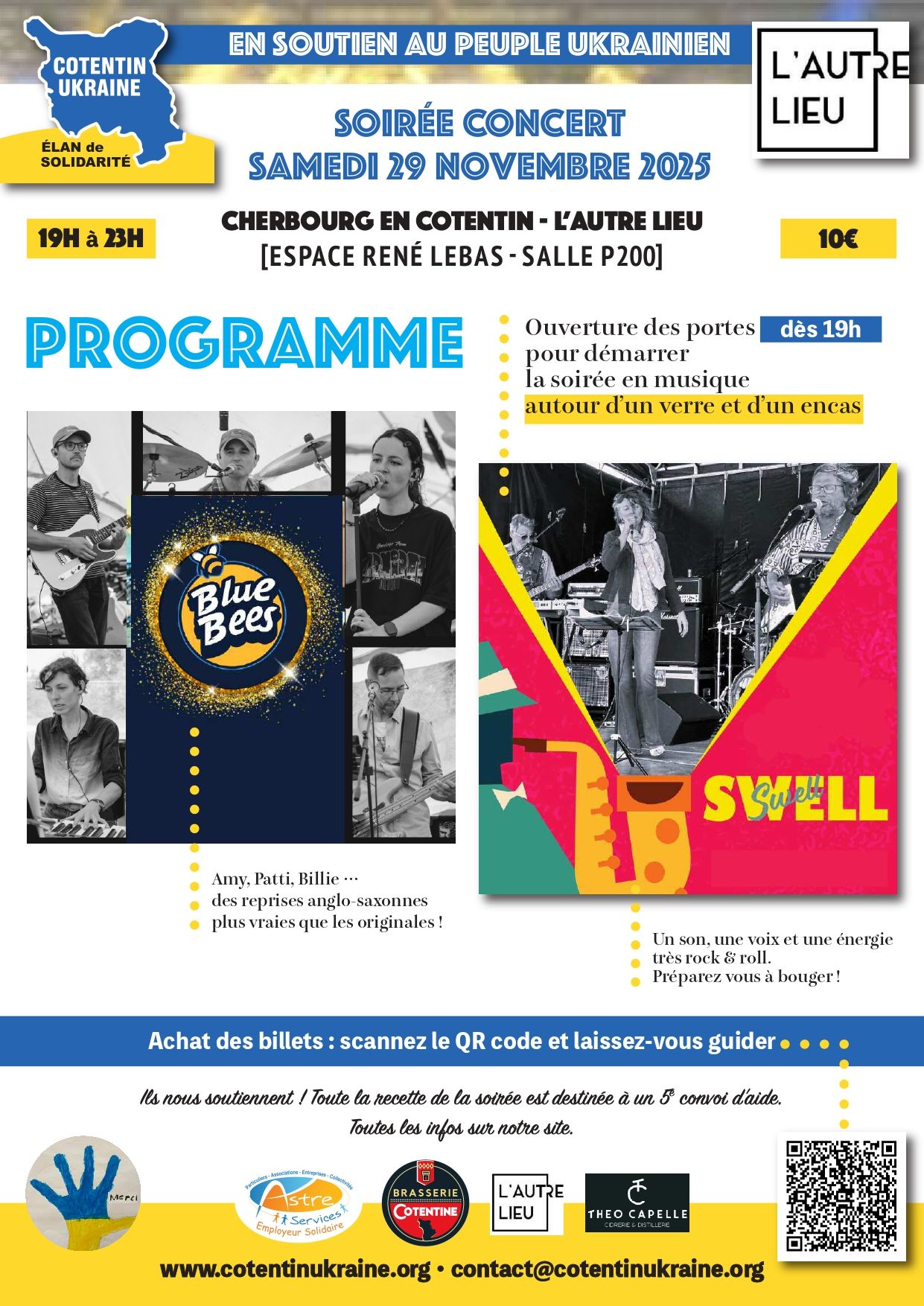 CONCERTS – Soutien au Peuple Ukrainien | P200 🗓️Rendez-vous samedi 29 novembre de 19h à 23h au P200 de L’Autre Lieu, dans l’Espace René Le Bas à Cherbourg-en-Cotentin, pour un moment convivial autour des mots !