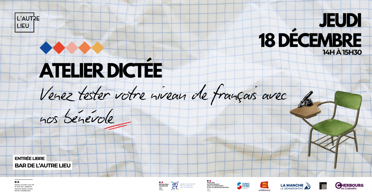 🗓️Rendez-vous jeudi 18 décembre au bar de L’Autre Lieu, dans l’Espace René Le Bas à Cherbourg-en-Cotentin, pour un moment convivial autour des mots !