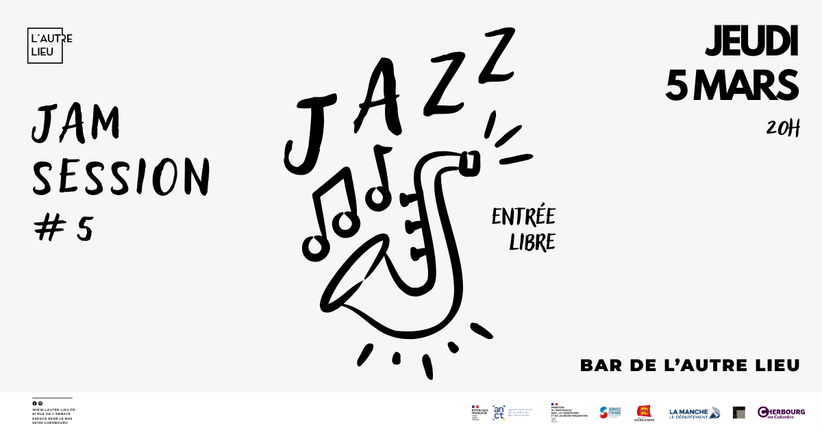 🗓️À vos agendas ! Nous vous donnons rendez-vous le jeudi 5 mars à 20h pour une nouvelle soirée Jam Session dans le bar de L’Autre Lieu, dans l’Espace René Le Bas à Cherbourg-en-Cotentin !