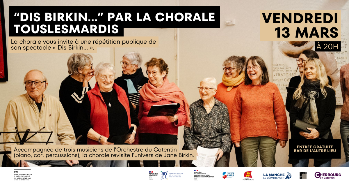 🗓️À vos agendas ! Nous vous donnons rendez-vous le vendredi 13 mars pour une soirée du nom de “Dis Birkin” avec la compagnie Touslesmardis dans le bar de L’Autre Lieu, dans l’Espace René Le Bas à Cherbourg-en-Cotentin !