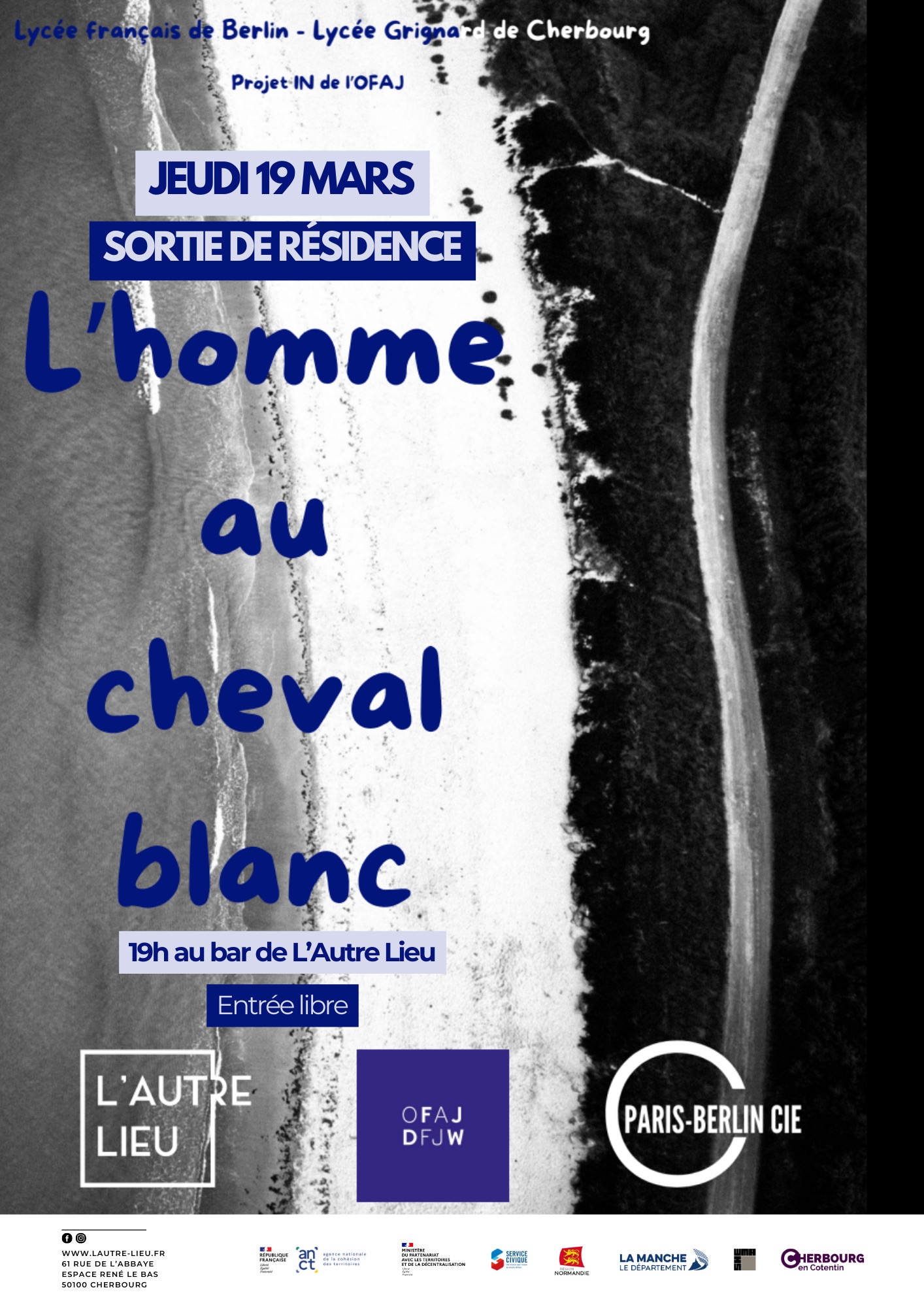 🗓️Rendez-vous le jeudi 19 mars à 19h au bar de L’Autre Lieu, dans l’Espace René Le Bas à Cherbourg-en-Cotentin, pour une sortie de résidence avec le lycée français de Berlin et lycée Grignard de Cherbourg.