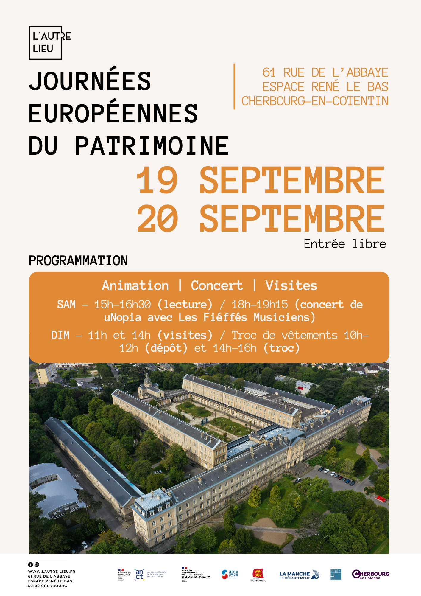 🗓️ À vos agendas ! Nous vous donnons rendez-vous le week-end du 19 au 20 septembre 2026 pour les Journées Européennes du Patrimoine 2026 dans l’Espace René Le Bas à Cherbourg-en-Cotentin.