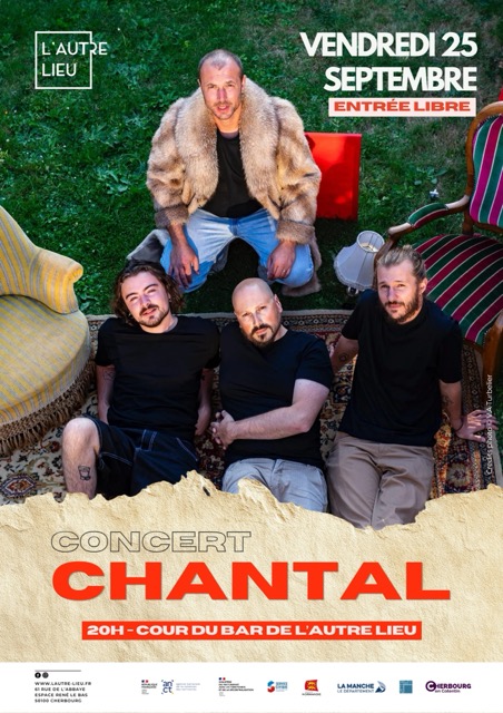 À vos agendas ! Nous vous donnons rendez-vous le vendredi 25 septembre à 20h pour un concert rock avec le groupe Chantal dans la cour du bar de L’Autre Lieu, dans l’Espace René Le Bas à Cherbourg-en-Cotentin.