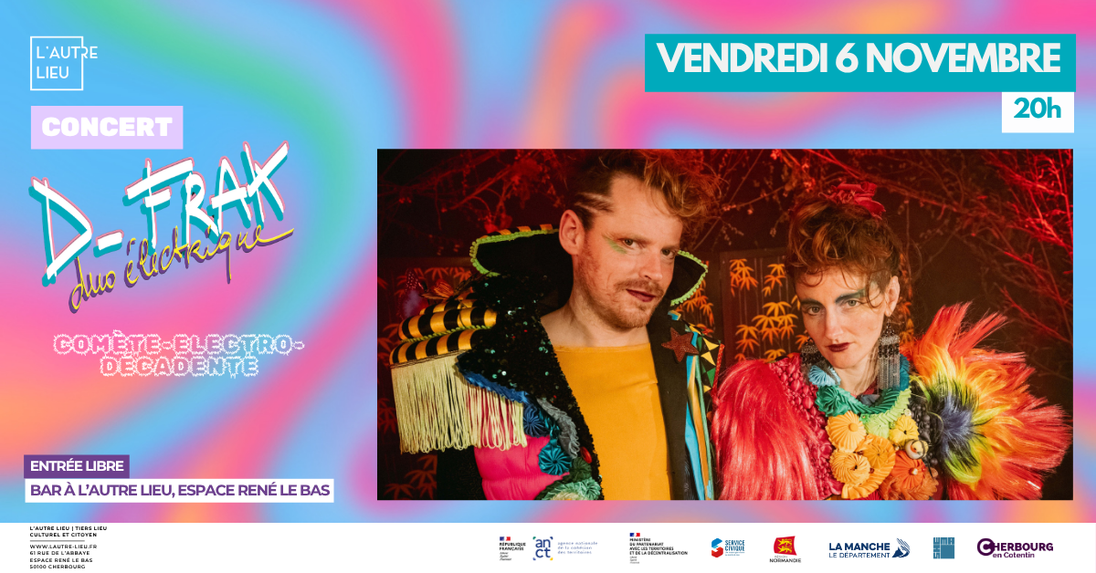 À vos agendas ! Nous vous donnons rendez-vous le vendredi 6 novembre à 20h pour venir écouter le projet D-FraK dans le bar de L’Autre Lieu, dans l’Espace René Le Bas à Cherbourg-en-Cotentin.